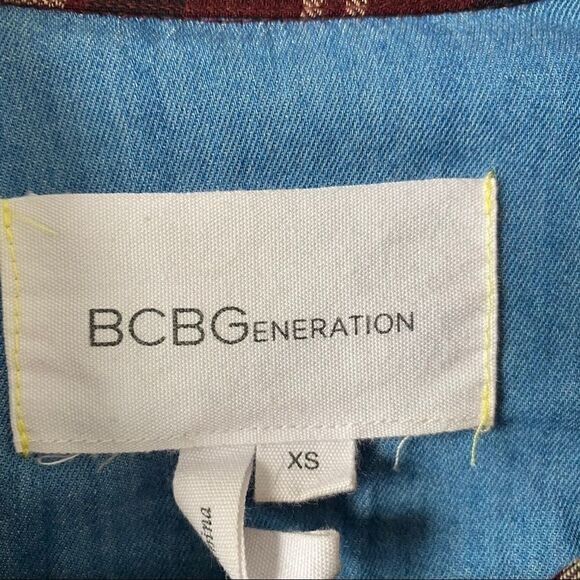BCBG-Plaid Denim Cuff Button Down Shirt-XS - Picture 11 of 11